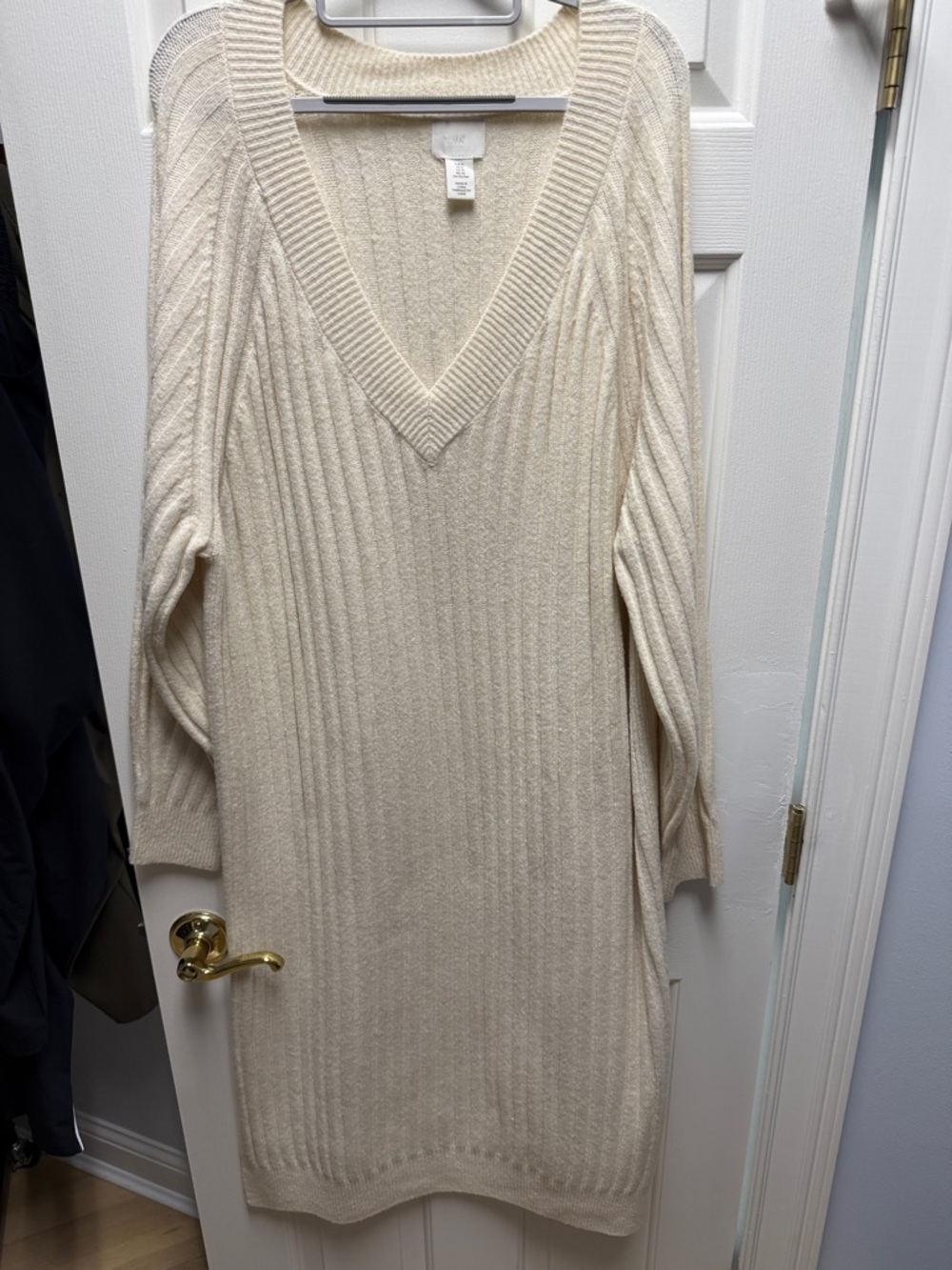 H&M Cream Ribbed V-Neck Sweater Dress